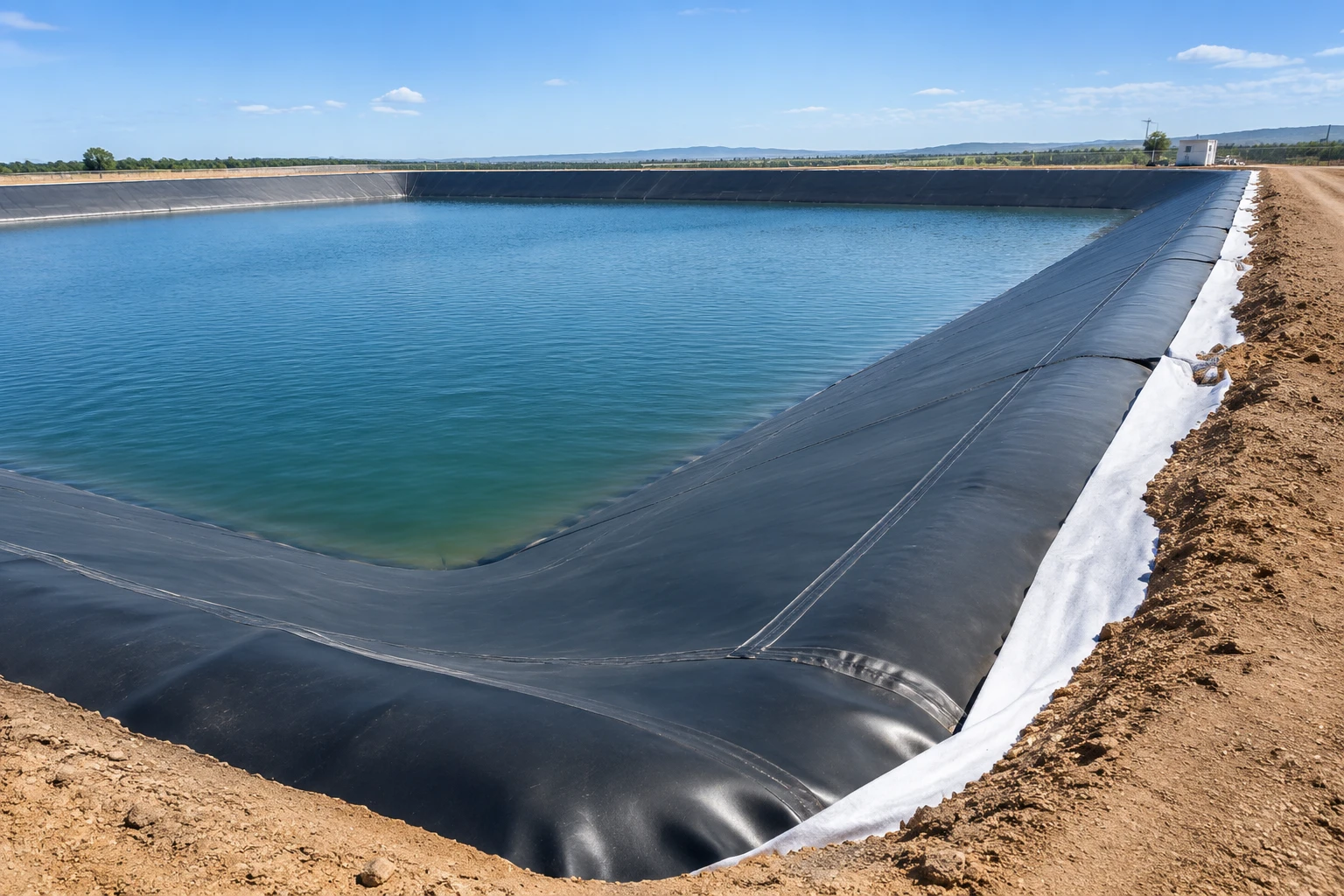 HDPE geomembrane lining in a water storage pond